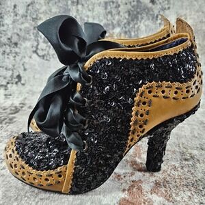 Irregular Choice Abigail Womens 8 Black Sequin Satin Bow Heels Party Shoes